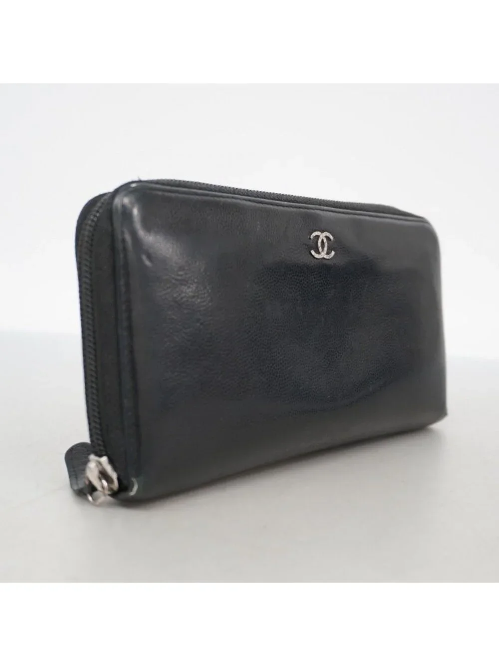 Chanel Wallet Leather Black Silver